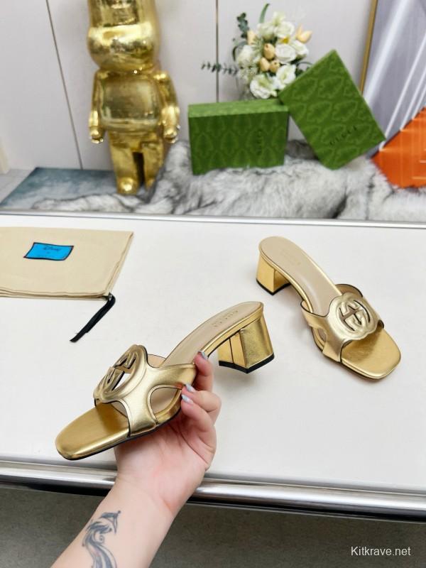 2025 Gucci Gold Leather Slippers