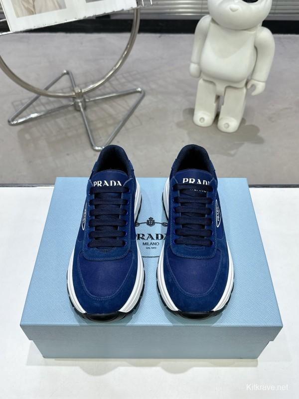 2025 Unisex Prada Blue Nylon Leather Sneakers KFY00310