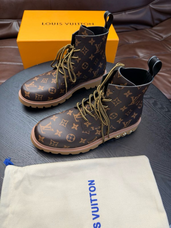 2024 Men Louis Vuitton Brown Leather Ankle Boots MJ00440