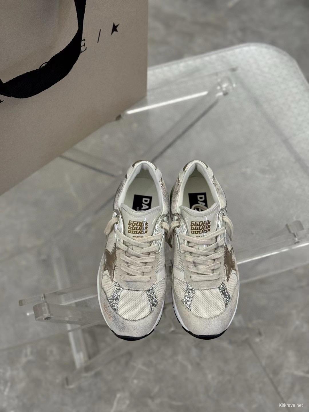 2024 Women GGDB Beige White Suede Mesh Sneakers