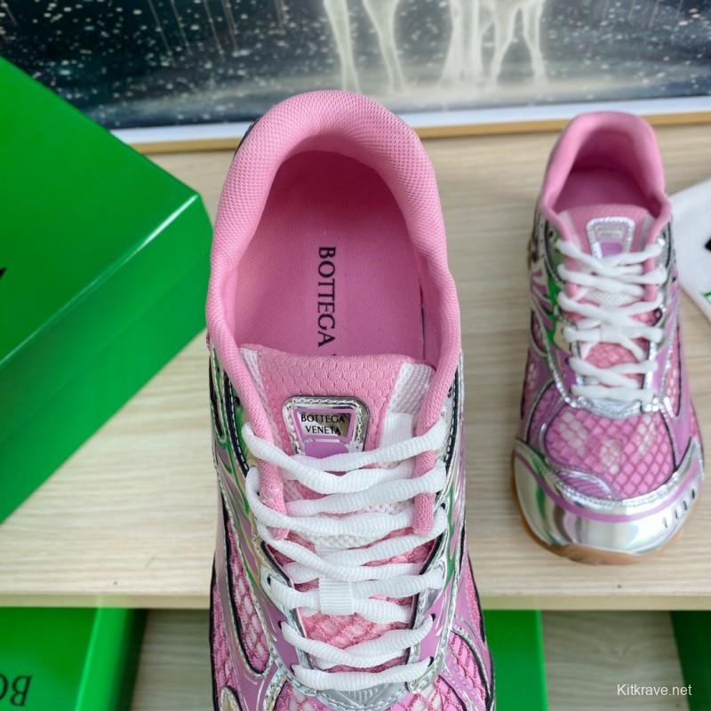 2025 Women BV Pink Silver Mesh Leather Running Sneakers