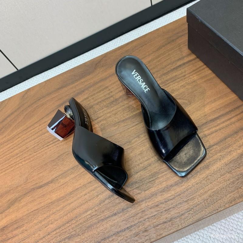 2025 VERSACE Black Leather Slippers