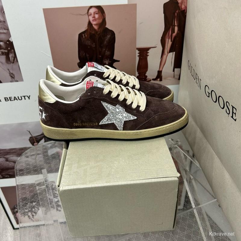 2024 Unisex GGDB Brown Silver Suede Leather Sneakers MJ00260