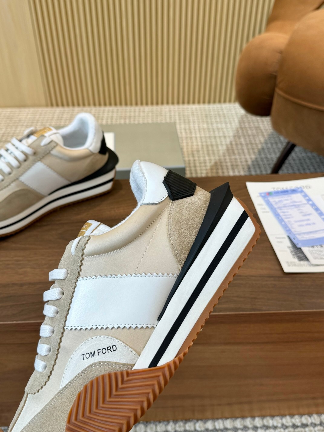 2025 Unisex TOM FORD Beige White Black Suede Leather Sneakers LY00360(F)/LY00370(M)