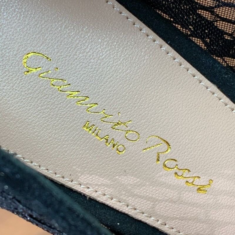 2025 Women Gianvito Rossi Black Lace Leather Pumps KFY00280