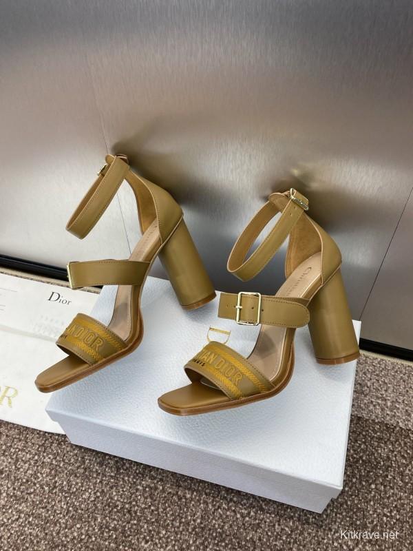 2025 Women Dior Yellow Leather Embroidered High Heel Sandals