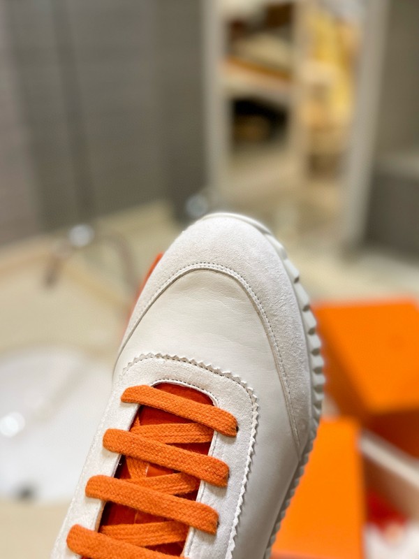 2024 Women Hermès White Orange Leather Sneakers