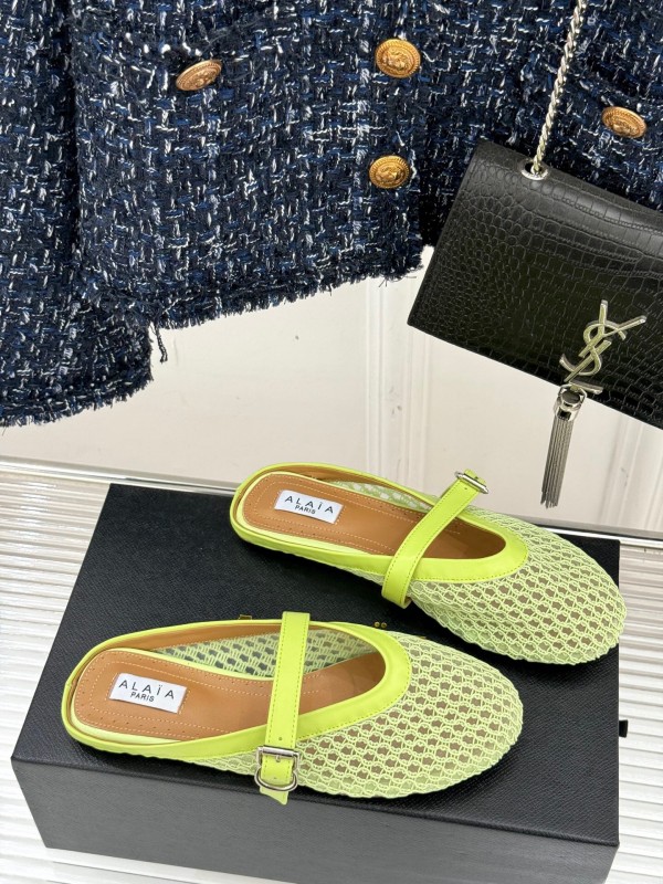 2025 Slippers Unisex AlAIA Light Green Mesh Leather Flat Customize