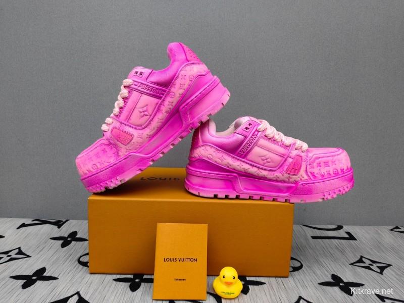 2025 Women Louis Vuitton Pink Leather Sneakers
