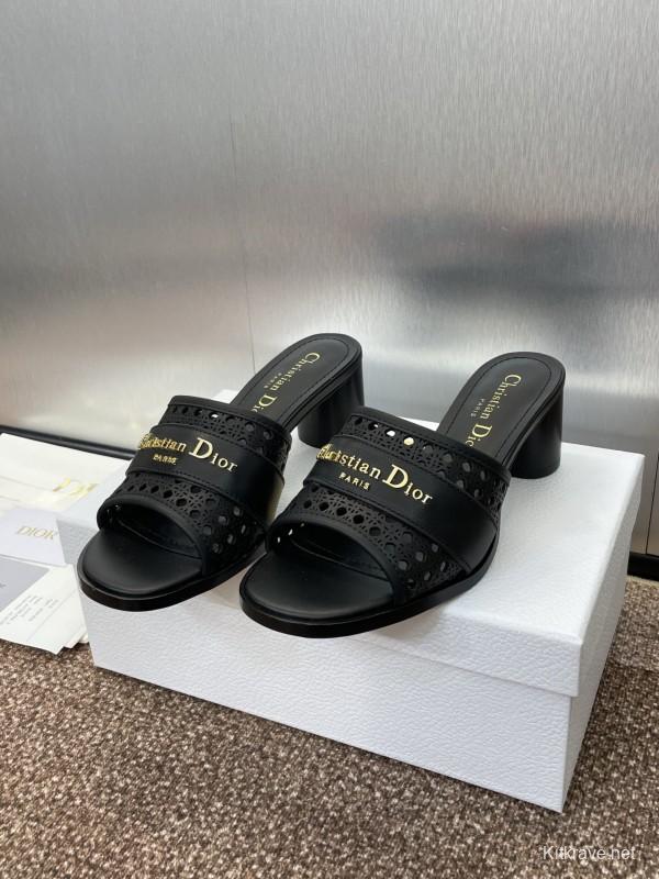 2025 Women Dior Black Leather Slippers KFY00310
