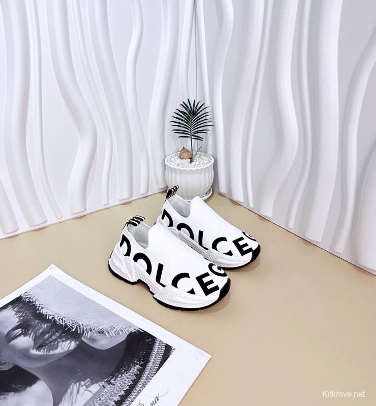 2024 Kids Dolce & Gabbana Pink Black White Fabric Slip-On