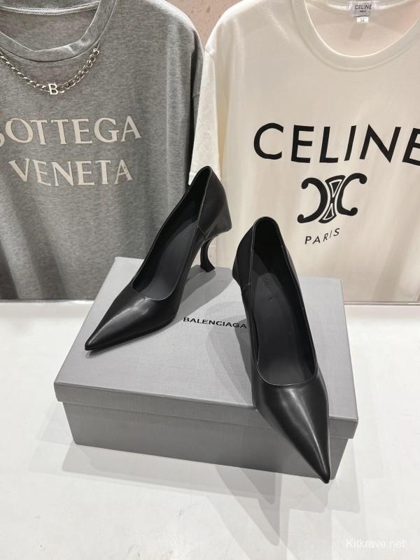 2025 Women Balenciaga Black Leather High Heels
