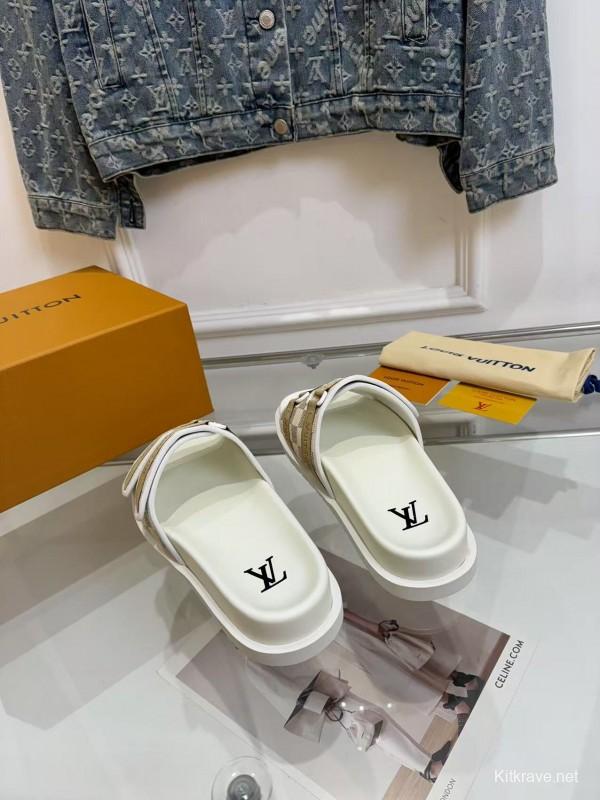 2025 Louis Vuitton White Beige Textile Slippers LY