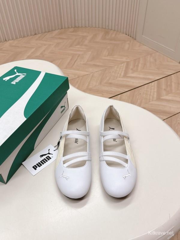 2025 Women PUMA White Leather Ballet Style Shoes