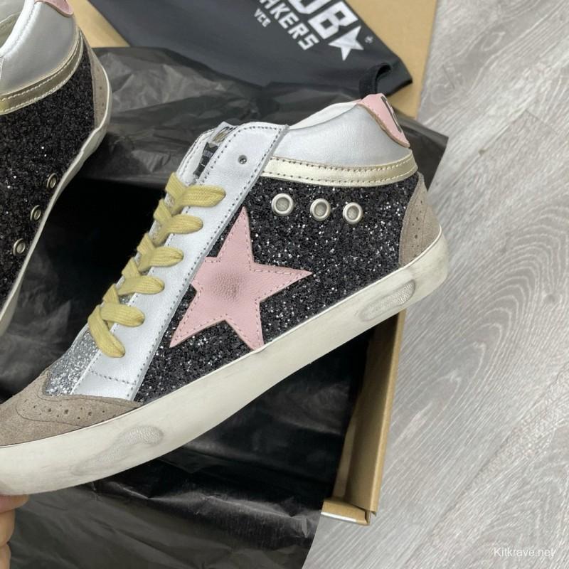 2024 Unisex GGDB pink black silver glitter suede leather high top sneakers MJ00300