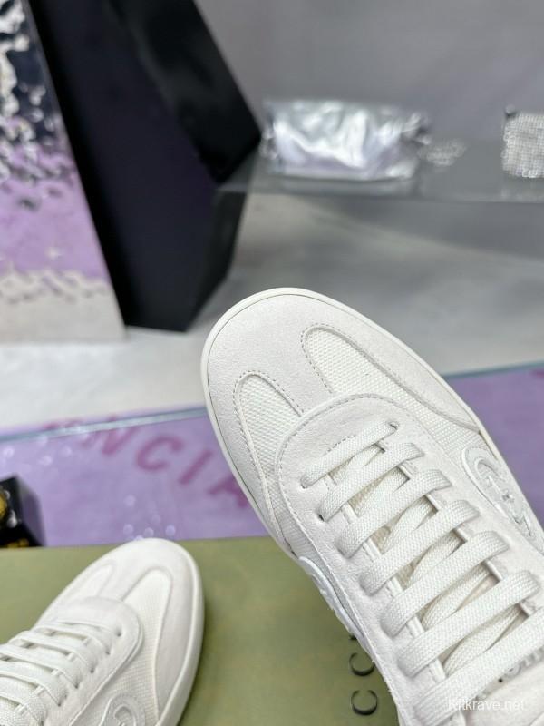 2024 Unisex Gucci White Leather Suede Sneakers MJ00310