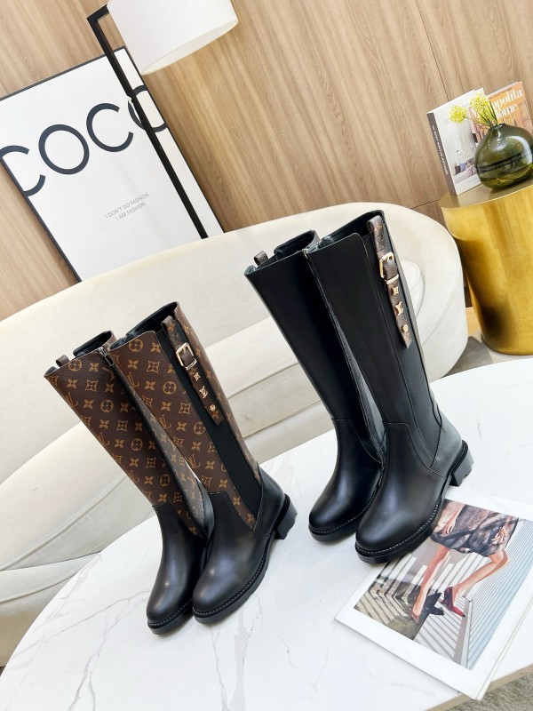 2024 Women Louis Vuitton Black Leather Boots MJ00420