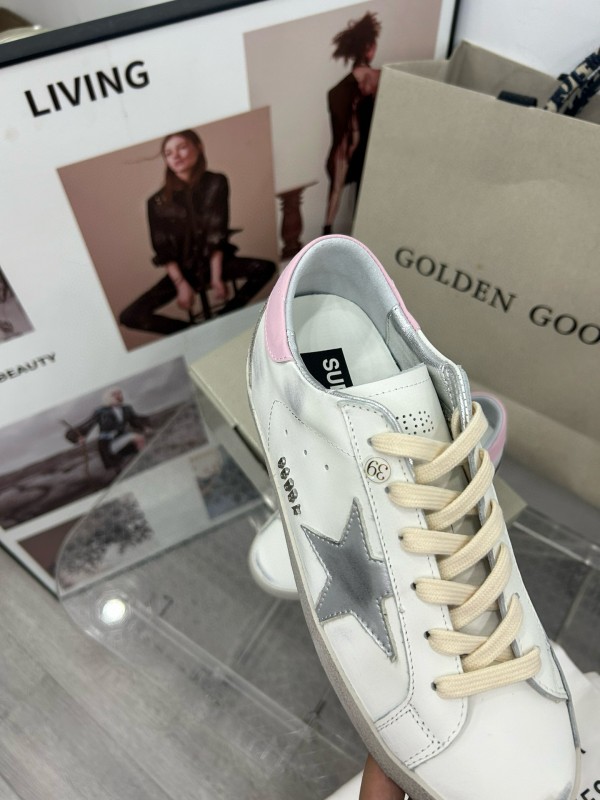 2025 Women GGDB White Pink Cowhide Leather Sneakers