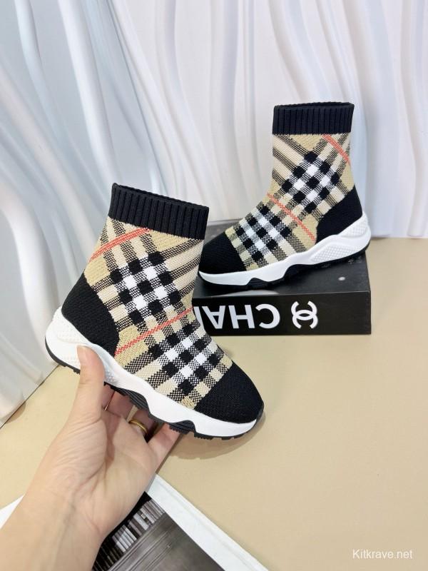 2024 Kids CHANEL Black Beige Knit Sneakers