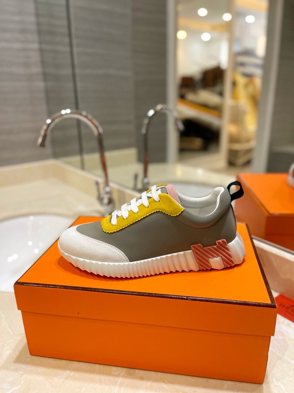2024 Unisex Hermès Yellow Grey White Imported Silk Lambskin Imported Rain Velvet Casual Sneakers MJ00320