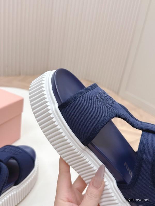 2025 Women Miu Miu Navy Canvas Sandals LY00420