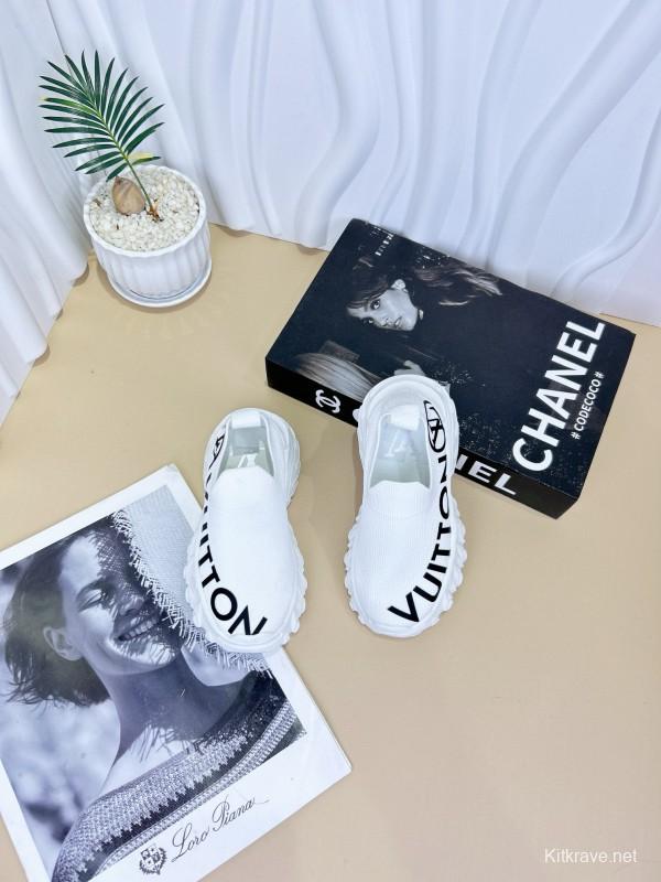 2024 Kids Louis Vuitton Pink White Black Fabric Sneakers