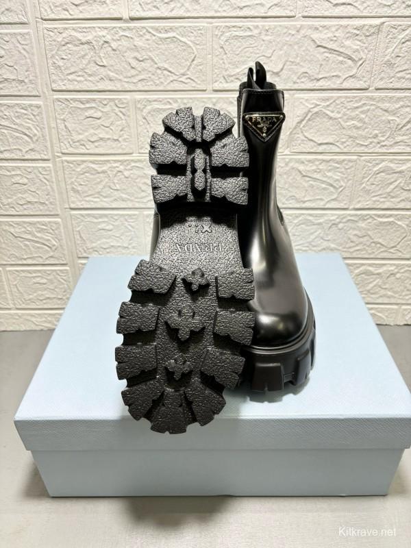 2024 Women Prada Black Leather Chelsea Boots MJ00380