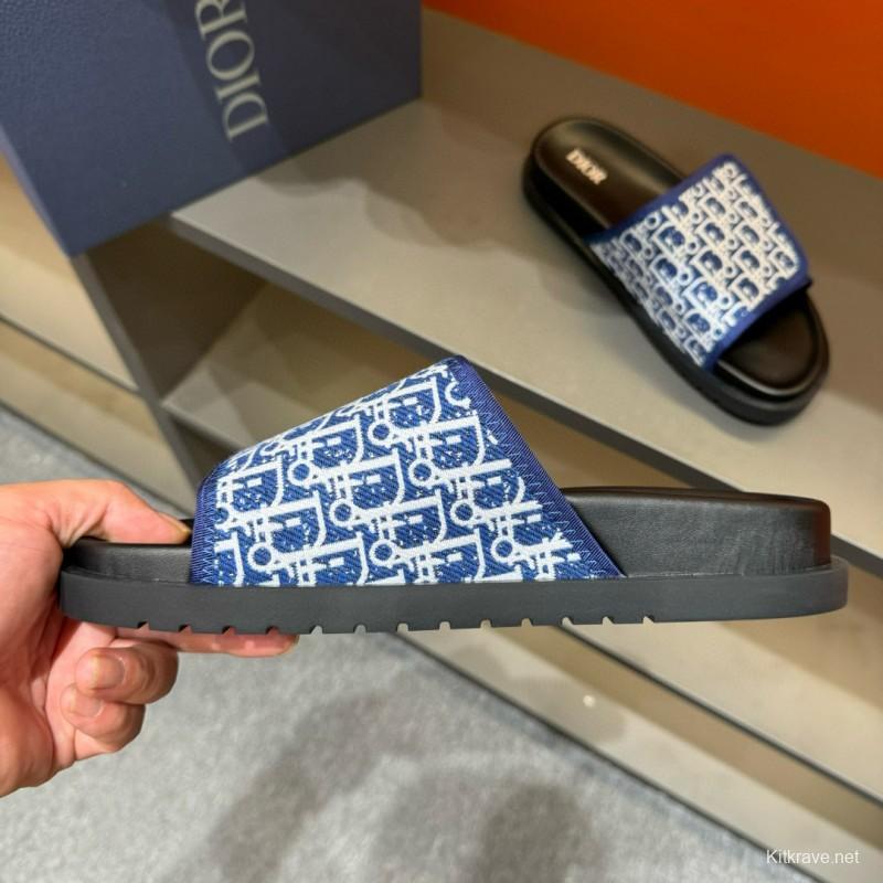 2024 DIOR navy white canvas slippers MJ00180