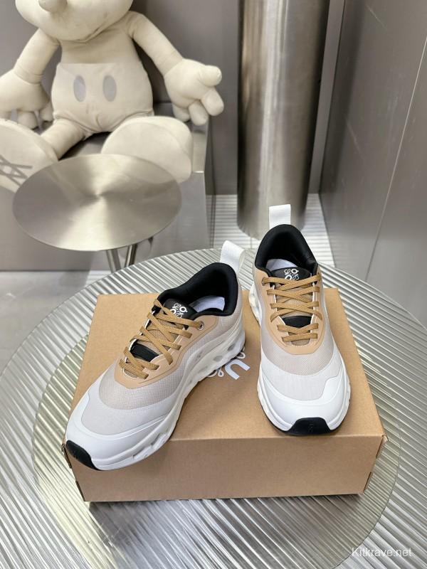 2025 Unisex Loewe White Beige Mesh Leather Sneakers