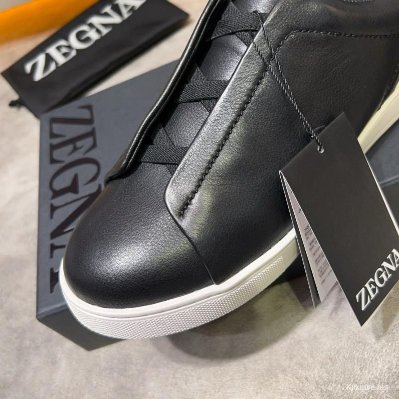 2024 Men Ermenegildo Zegna Black Calfskin Sneakers
