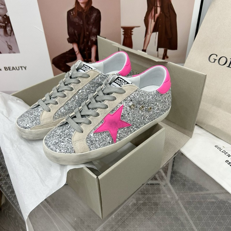 2024 Women GGDB Silver Pink Leather Suede Sneakers