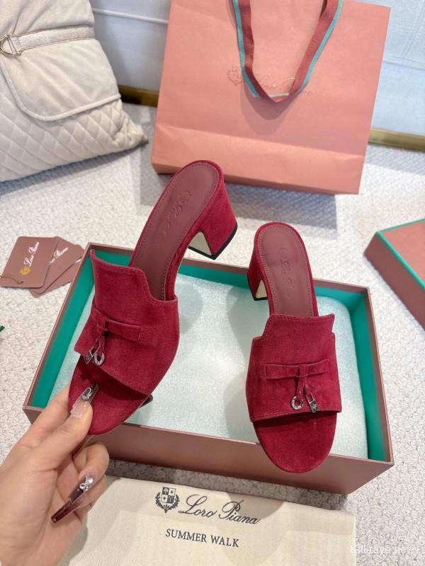 2025 Women LP Red Suede Heeled Sandals