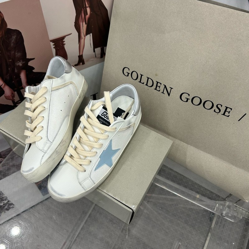 2025 Women GGDB White Light Blue Leather Suede Sneakers