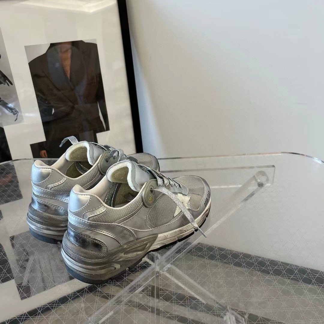 2024 Unisex GGDB Silver Mesh Leather Sneakers