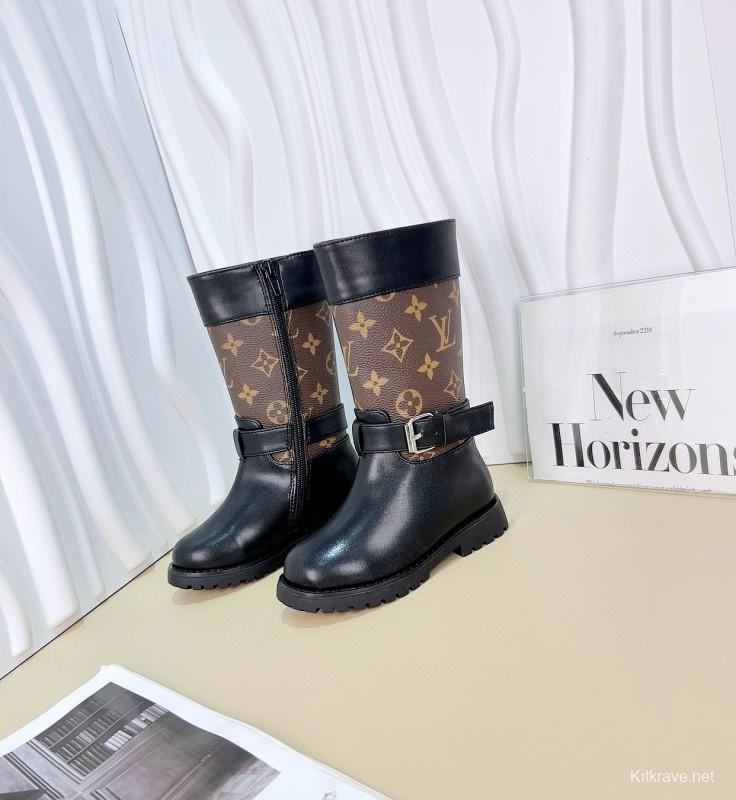 2024 Kids Louis Vuitton Black Brown Leather Boots
