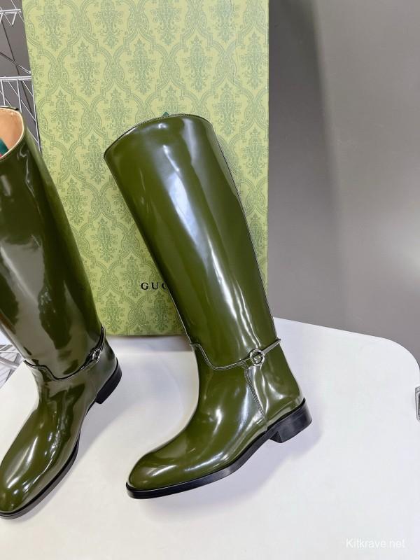 2024 Women Gucci Green Leather Boots Handmade MJ00620