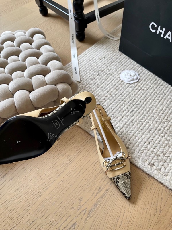 2025 Women Chanel Beige Snake Leather Heels KFY00320