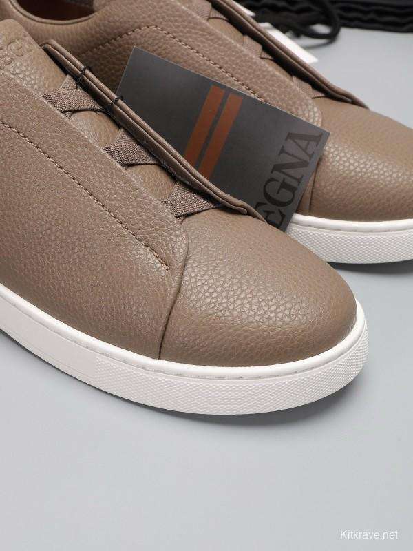 2024 Men Ermenegildo Zegna Taupe Leather Sneakers MJ00240