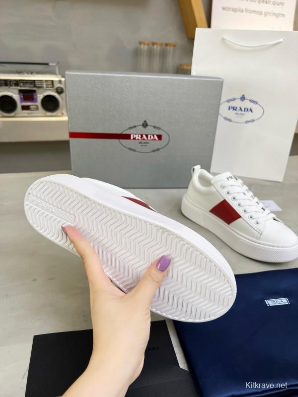 2024 Women Prada White Red Leather Sneakers MJ00310