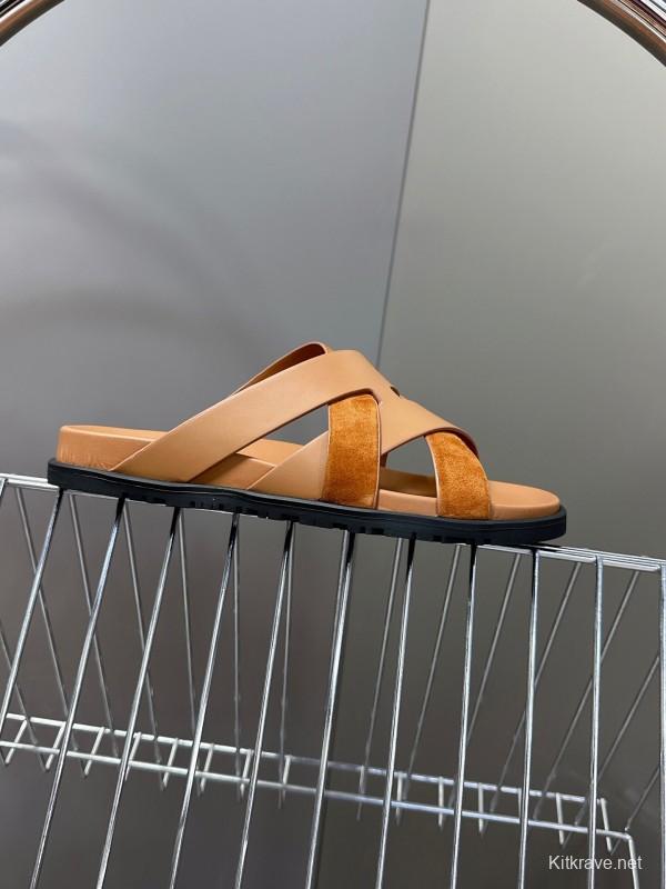 2025 Slippers Hermès Brown Suede Leather Slippers