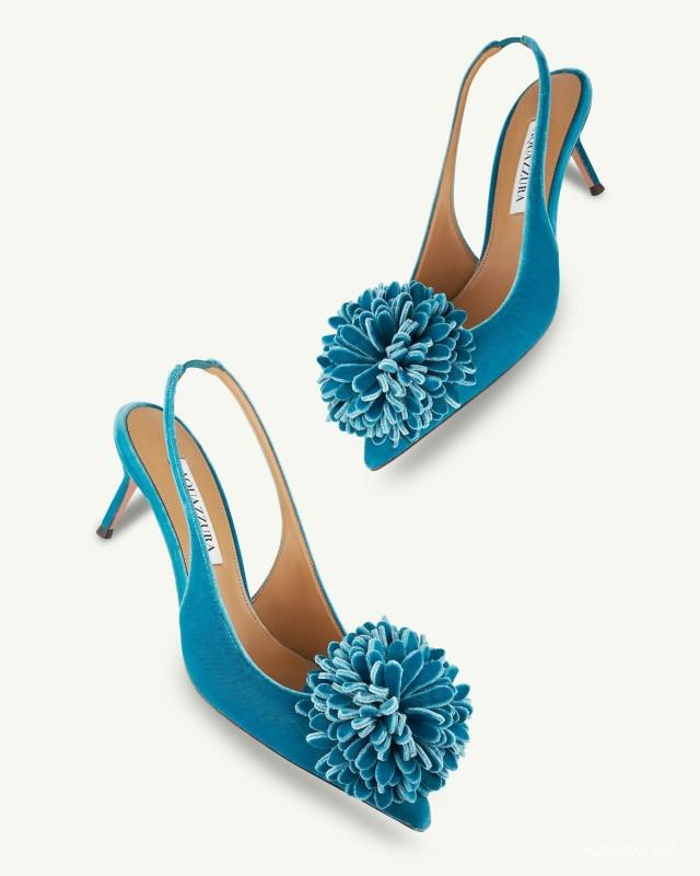2025 Women Aquazzura Lake Blue Velvet Slingback Pumps