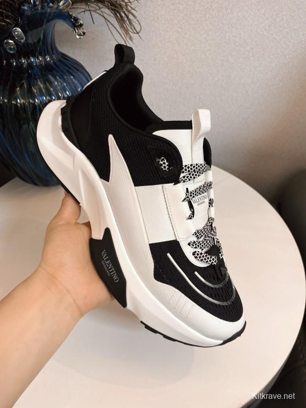 2024 Unisex Valentino black white leather mesh sneakers
