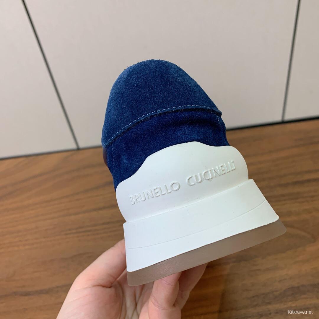 2025 Men Brunello Cucinelli Blue Navy Suede Mesh Casual Sneakers KFY00310