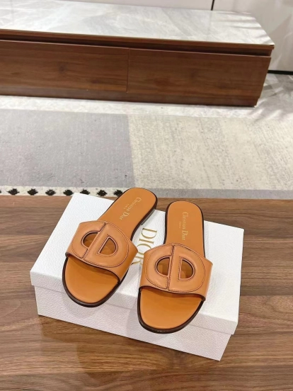 2025 Slippers Dior Brown Leather Slippers LY00260