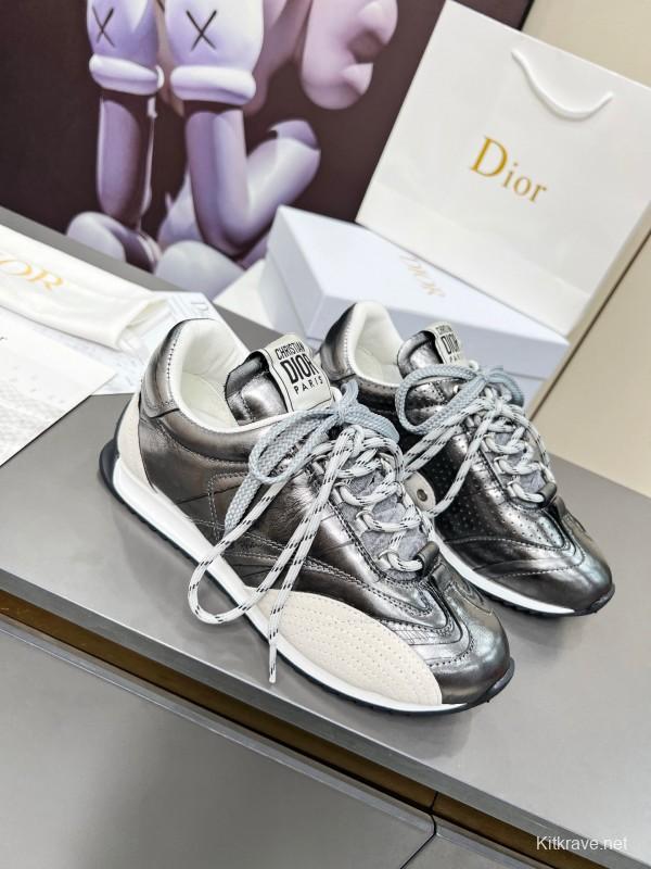 2025 Women Dior Silver Leather Suede Sneakers Christian Dior Paris KFY00310