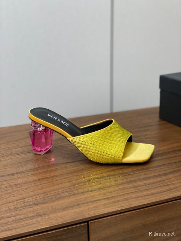 2025 Women VERSACE Yellow Leather Slippers