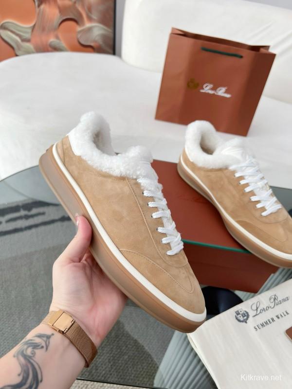 2024 Women LP Kummel Brown Suede Shearling Low-top Sneakers MJ00350