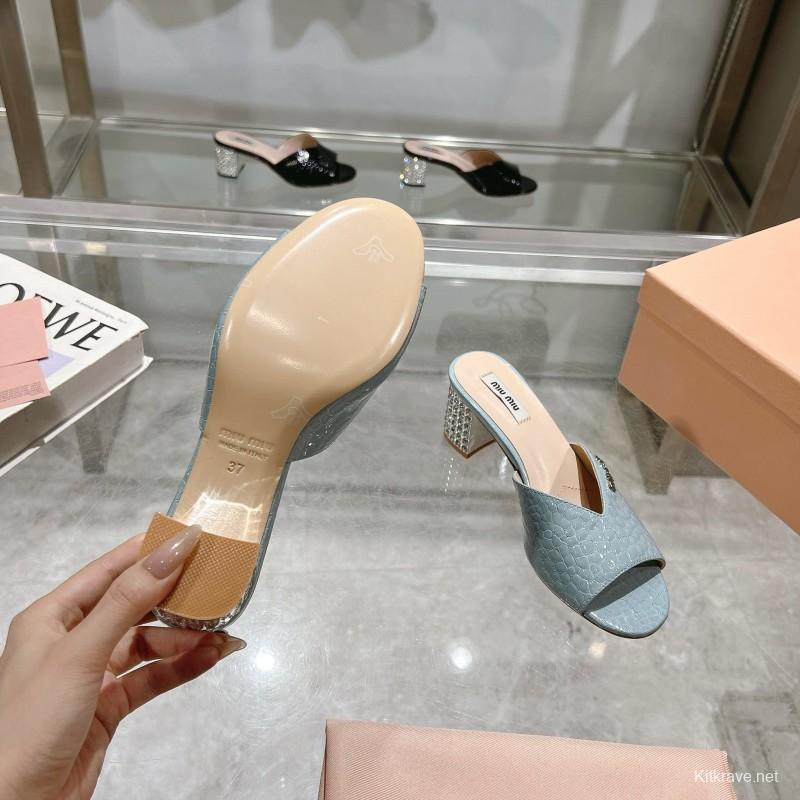 2025 Women Miu Miu Light Blue Leather Mules