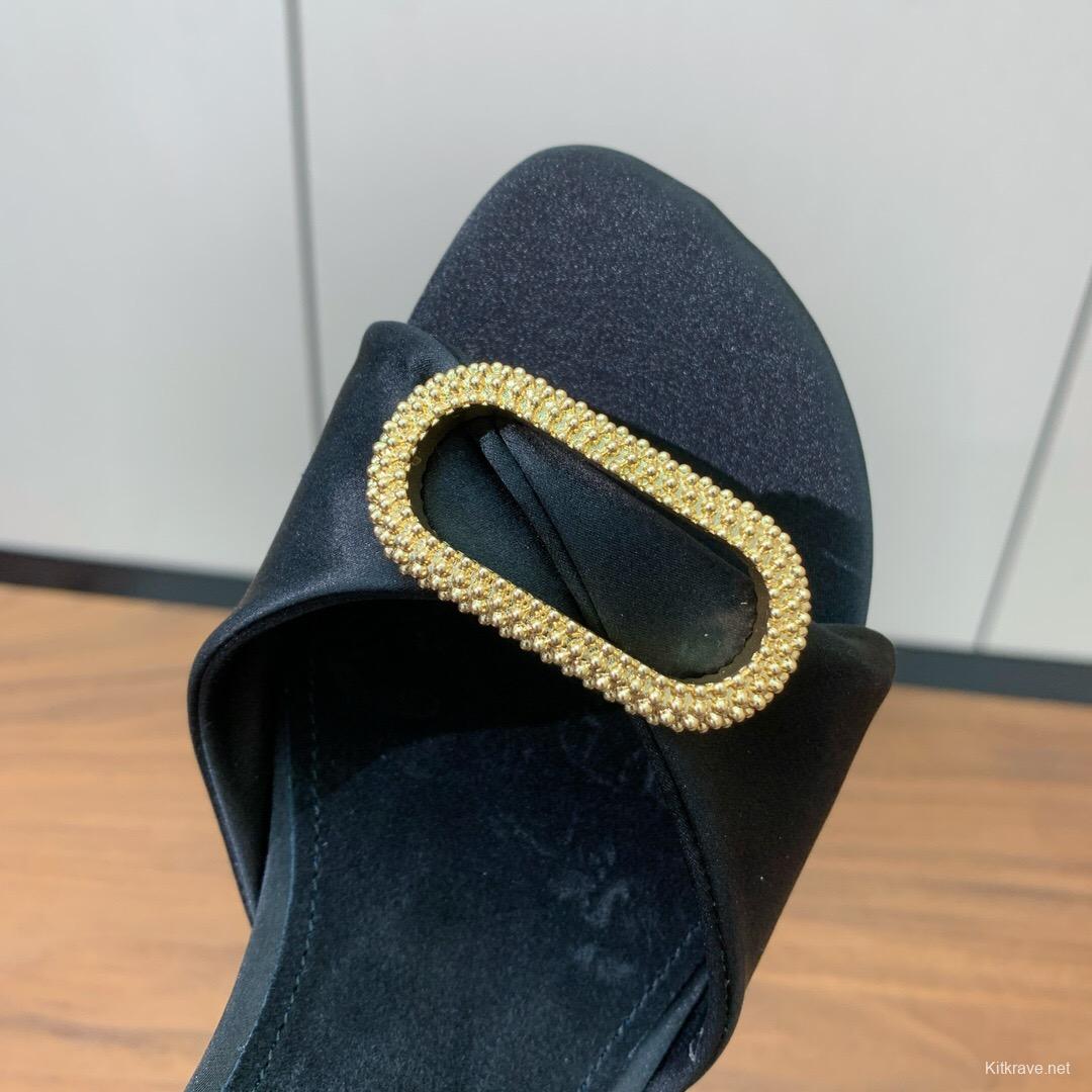 2025 Women Le Parmentier Black Leather Sandals Custom Hardware KFY00280