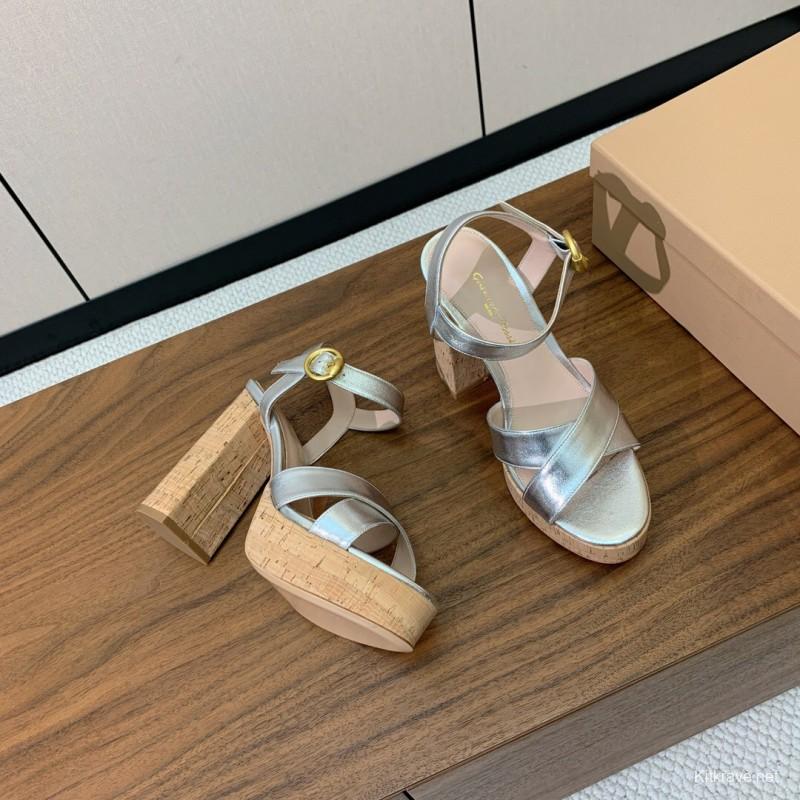 2025 Women Gianvito Rossi Silver Leather Platform Sandals